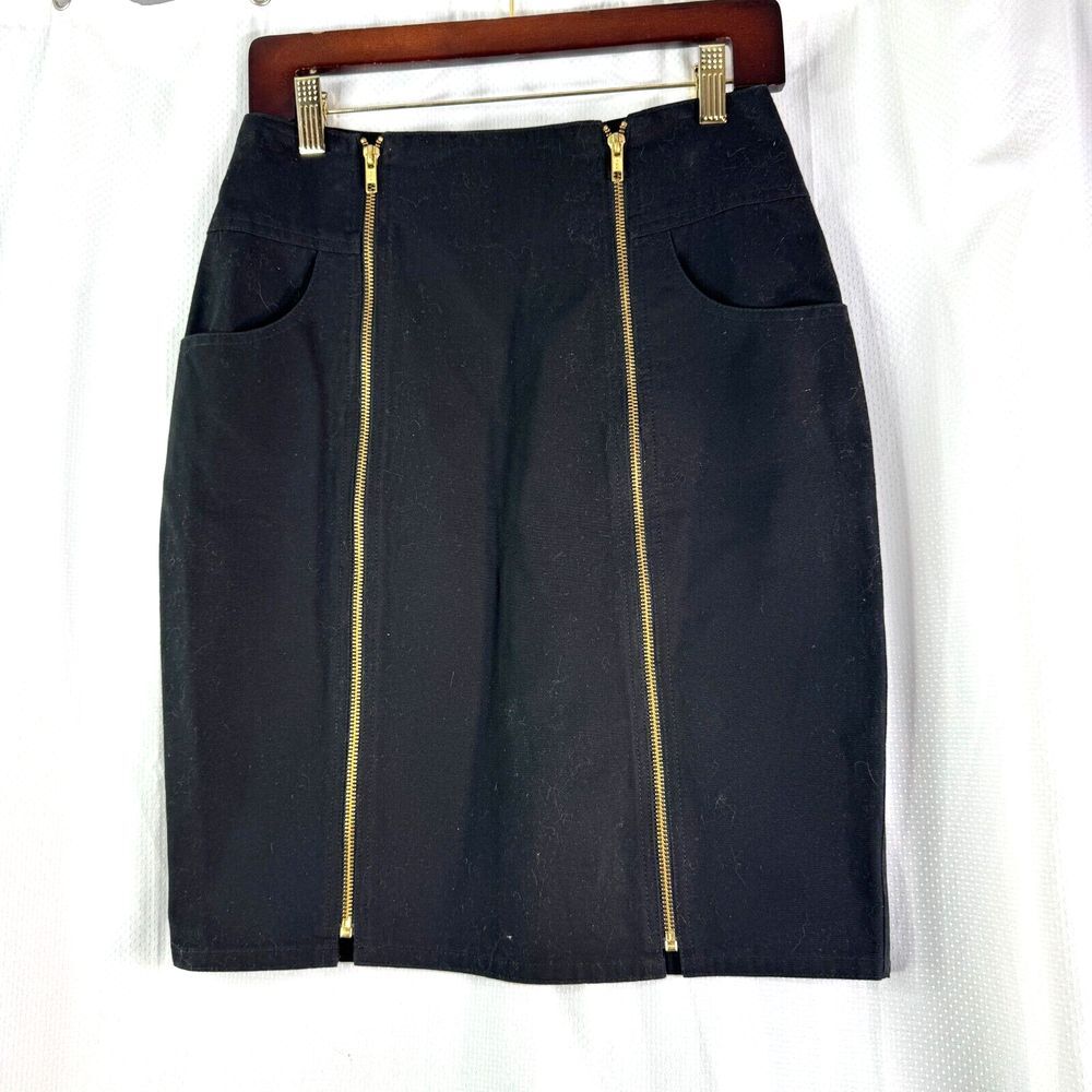 Loeffler Randall Womens Zip Detail Black‎ Denim Skirt Sz 8